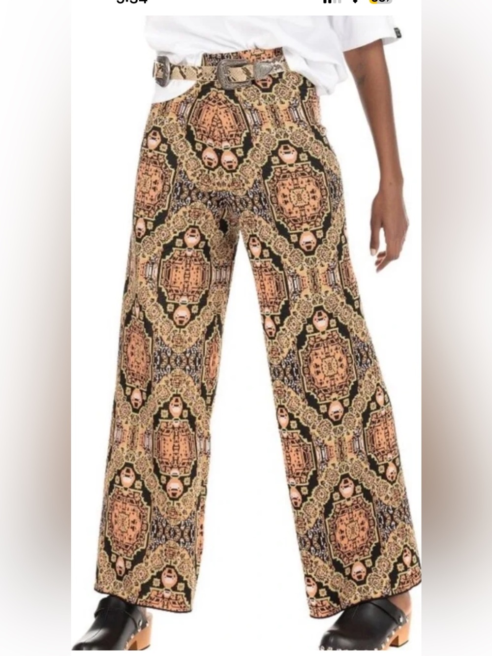 Free People Sun In The West Boho Patterned Wide Leg Pants